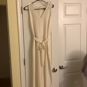 Banana Republic cream wide leg belted jumpsuit